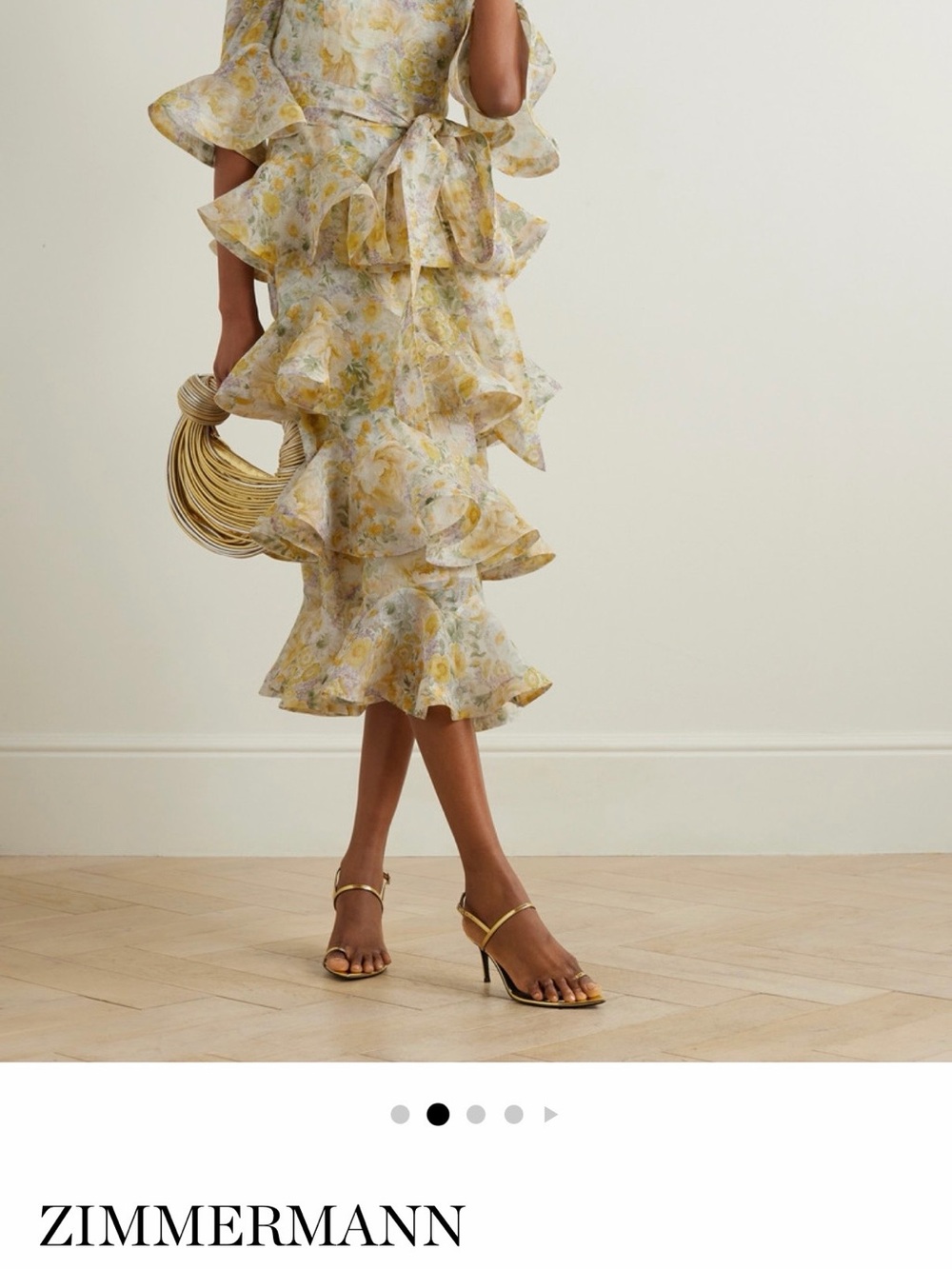 Zimmermann Yellow Floral Tiered Ruffle Midi Dress - Picture 3 of 4